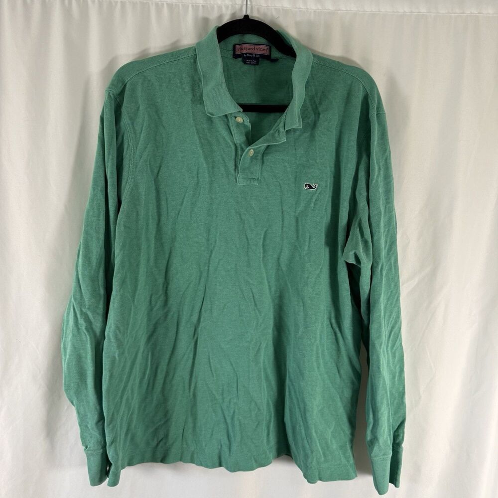 Vineyard Vines Polo Shirt Men's Large Green Long Sleeve Collared 100% Cotton